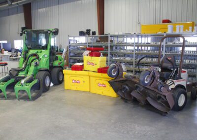 Avant Loader, Ritchie Watering Bowl and Grasshopper Zero Turn Mower in Clark's Supply Emerald Park Showroom.